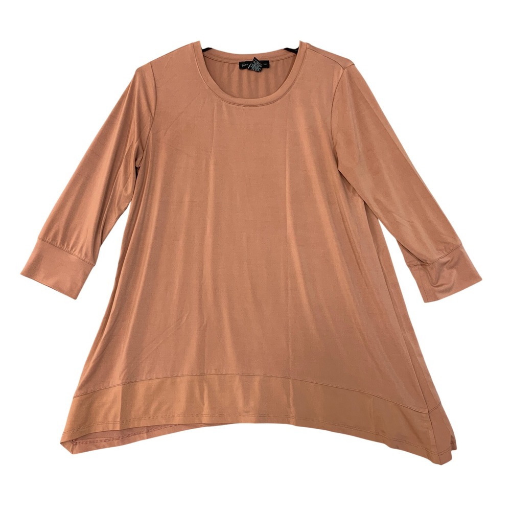 Joan Vass Women's M Pink Sharkbite Tunic Top  3/4 Sleeve Stretch